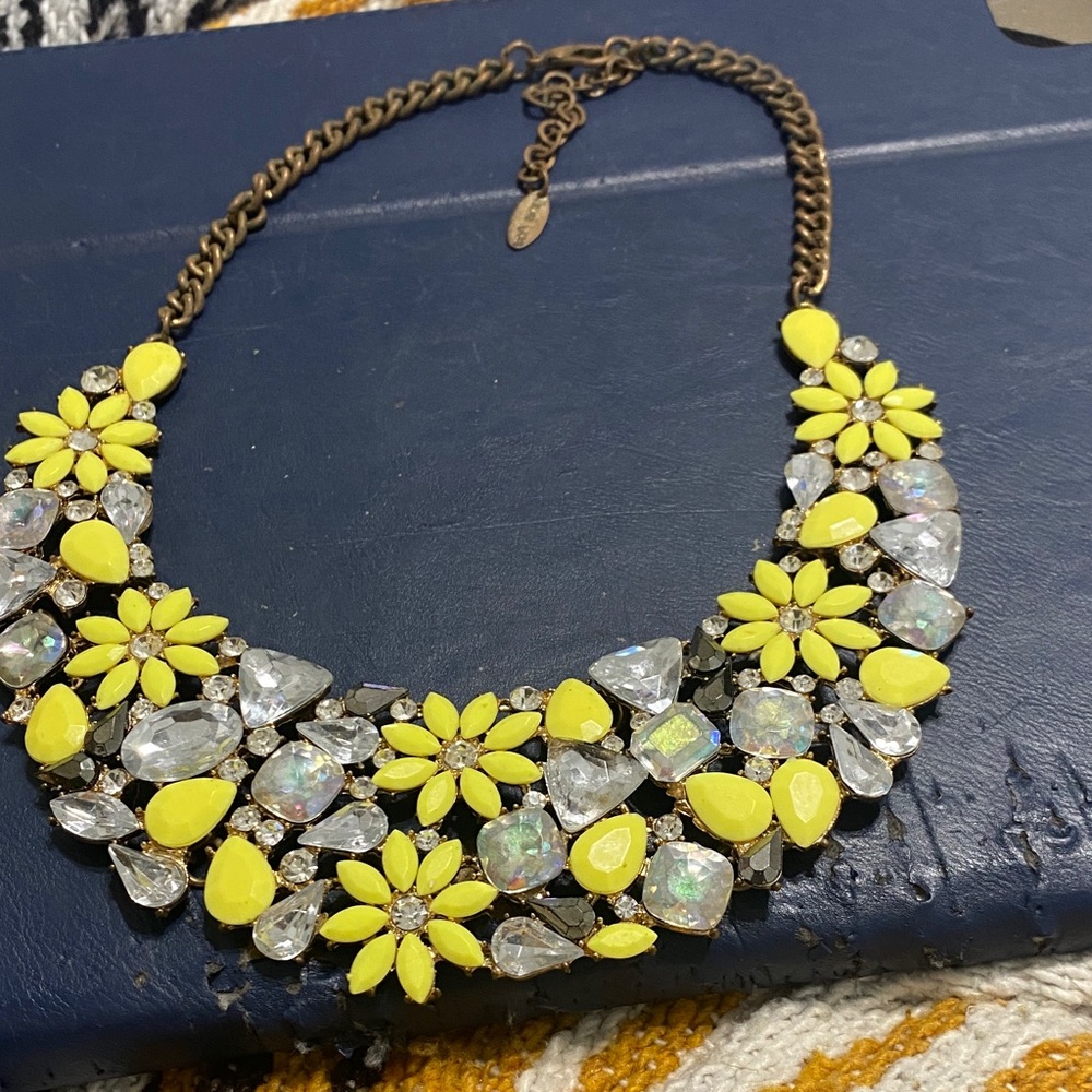 Traci Lynn Yellow and Crystal Floral Necklace